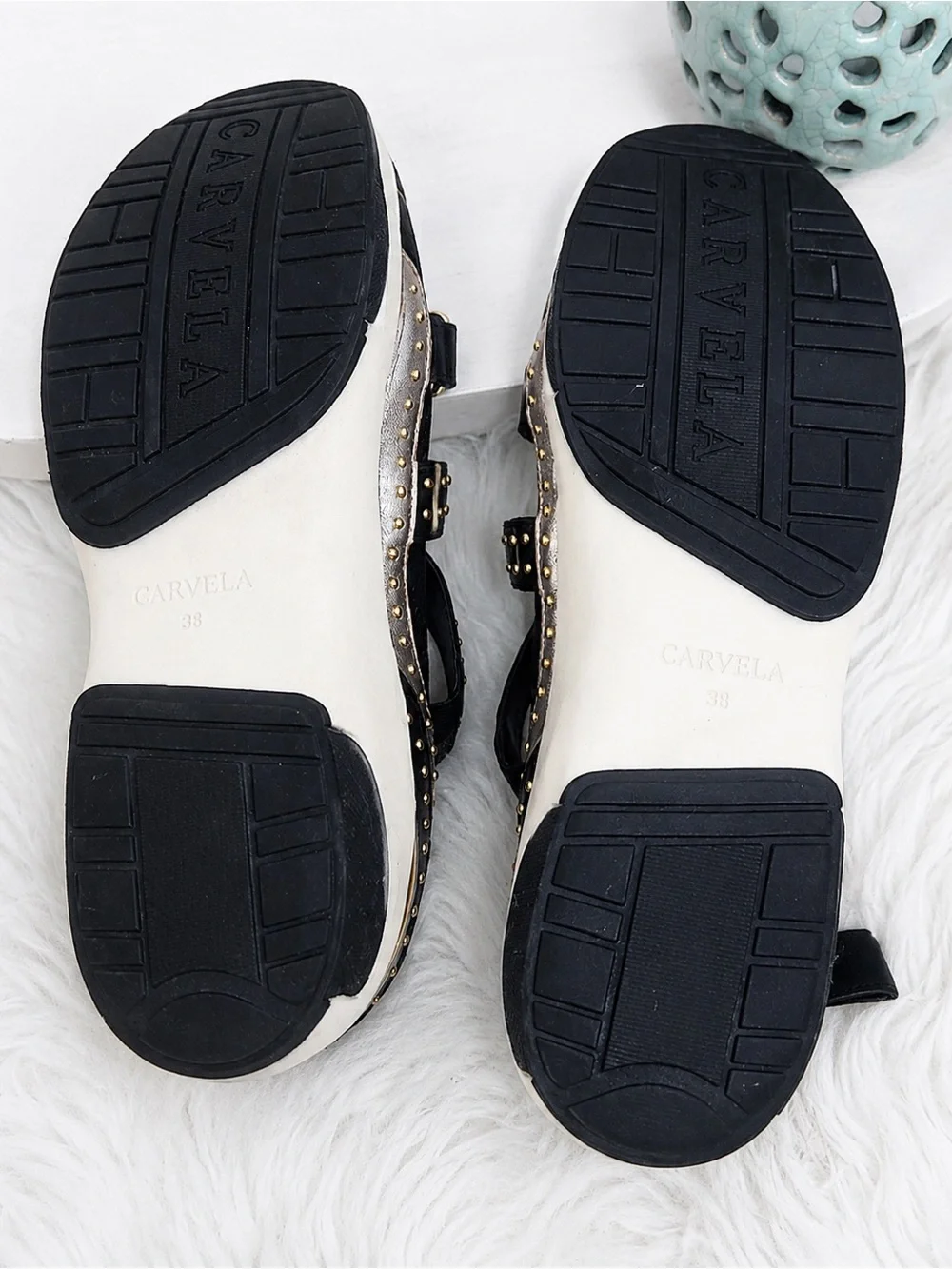 CARVELA Black Kurt Geiger Listen High Top Sock Trainers Studded Buckle Strap 8